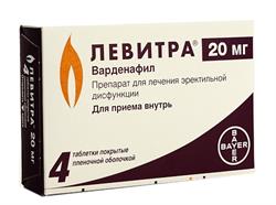 Левитра Таблетки 20мг №4 Bayer Ag Германия купить в Новой Аптеке, цена,  инструкция по применению