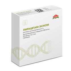 Пирацетам Раствор Для Инъекций Ампулы 0.2г/Мл/5мл №10 Эском Россия.